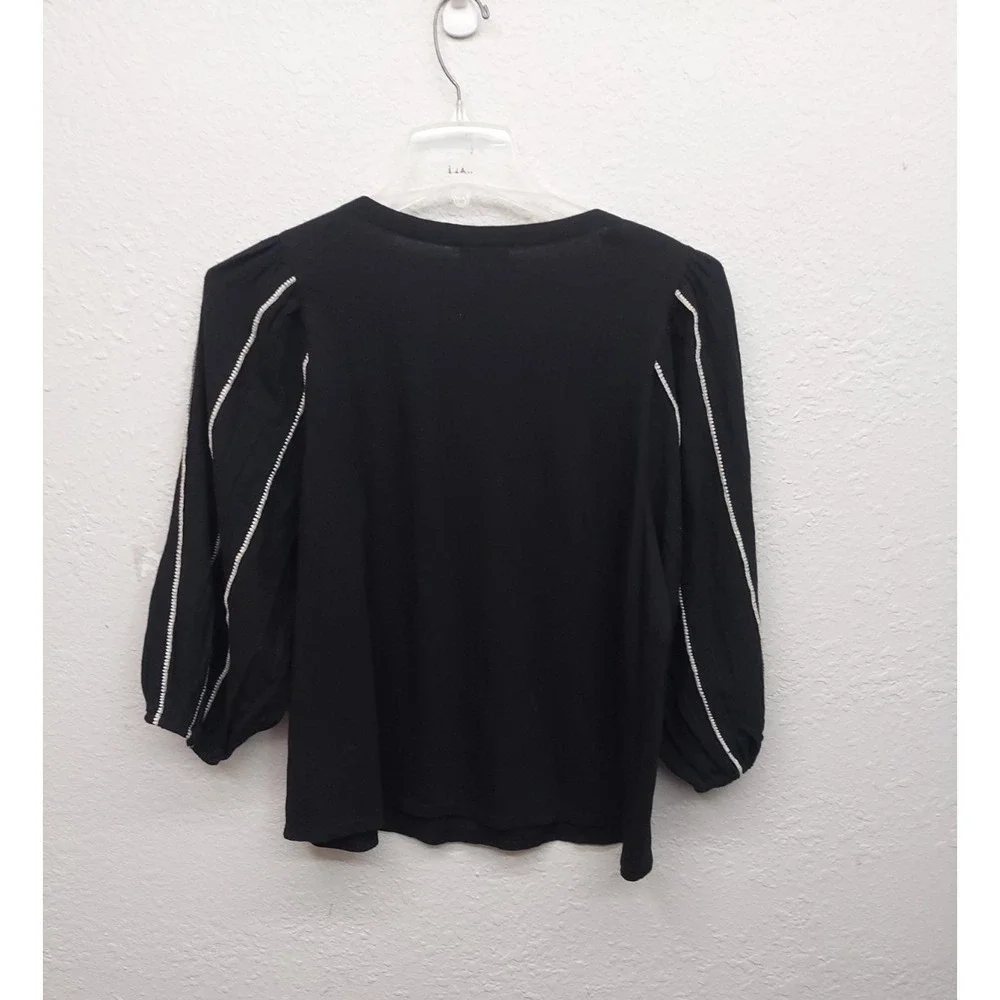 J Jill Top Womens Medium Black Balloon Sleeve Pullover White Stripes NWT - Picture 3 of 11